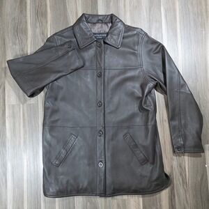 Paint Fade on Shoulder* Centigrade Leather Car Coat Brown Button Front Jacket